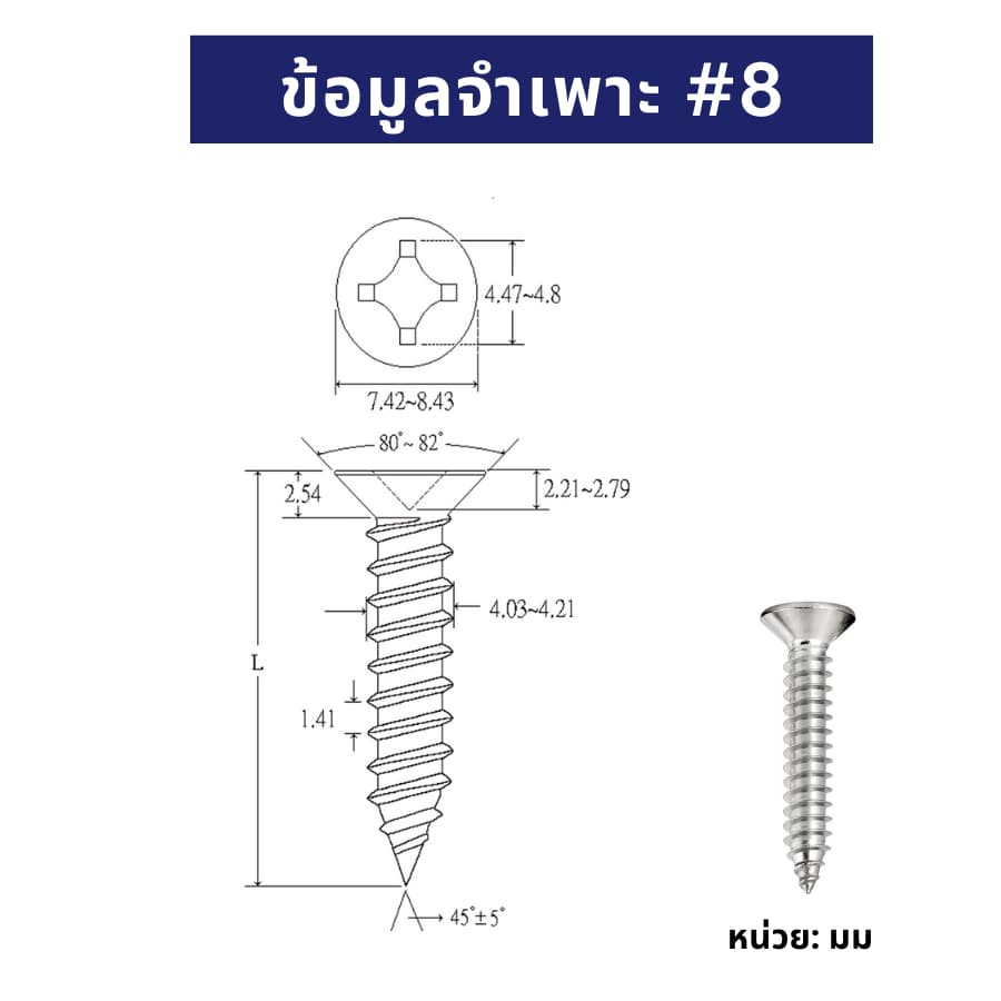 IEPERNG สกรูเกลียวปล่อย #8 100 ตัว/ถุง แฉก F+ Tapping Screw รูปที่ 3