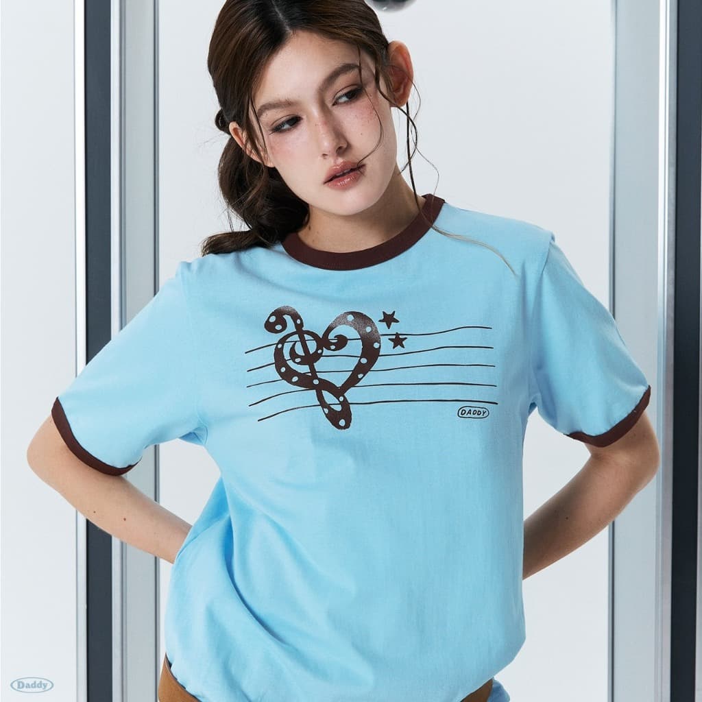 DADDY | Music Heart Boxy Ringer Tee เสื้อสีฟ้า สุดน่ารัก รูปที่ 5