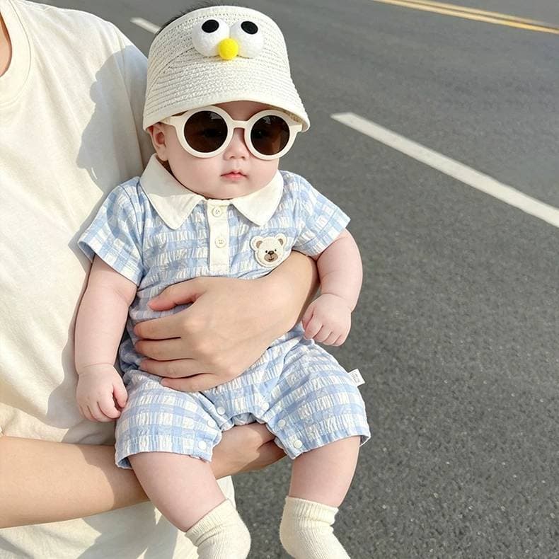 NT BABY-231 ชุดจั๊มสูทเด็กลายทางฟ้า คอปกหมีน้อย ลุคคุณหนู ใส่สบาย รูปที่ 3