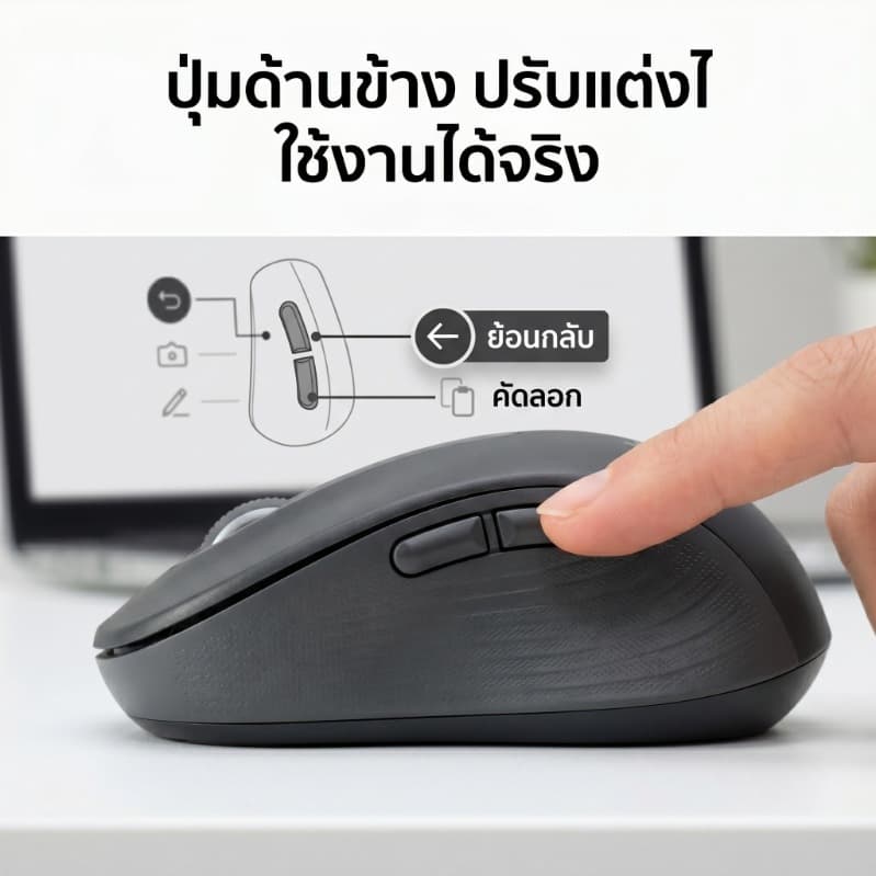 Logitech M650 เมาส์ไร้สายเงียบสนิท Bluetooth+2.4G SmartWheel ดีไซน์สวย ergonomic คลิกไม่เสียง สีดำ-ขาว รูปที่ 7