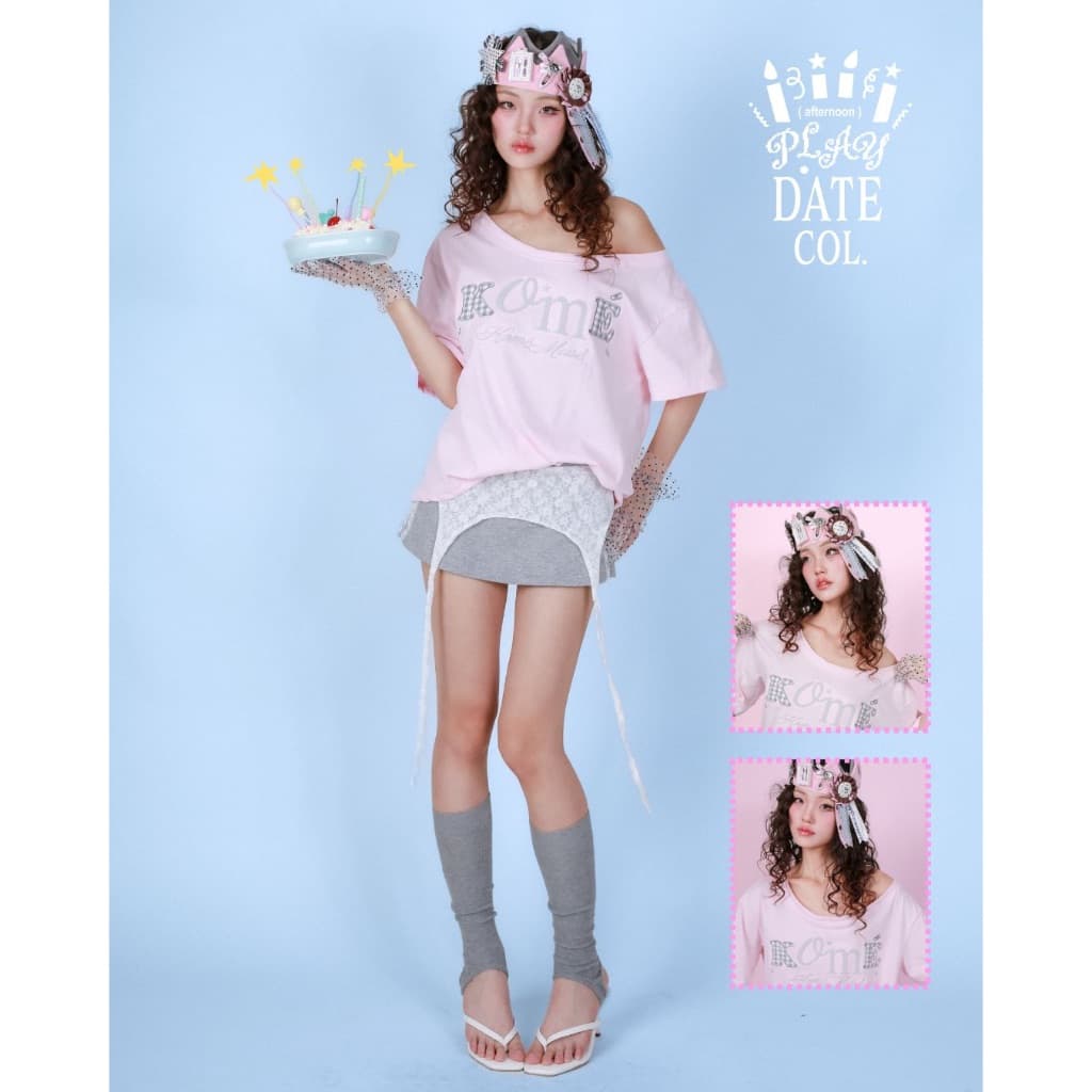 kome.offi เสื้อยืดโอเวอร์ไซส์ปาดไหล่ ลาย komé muse รูปที่ 5