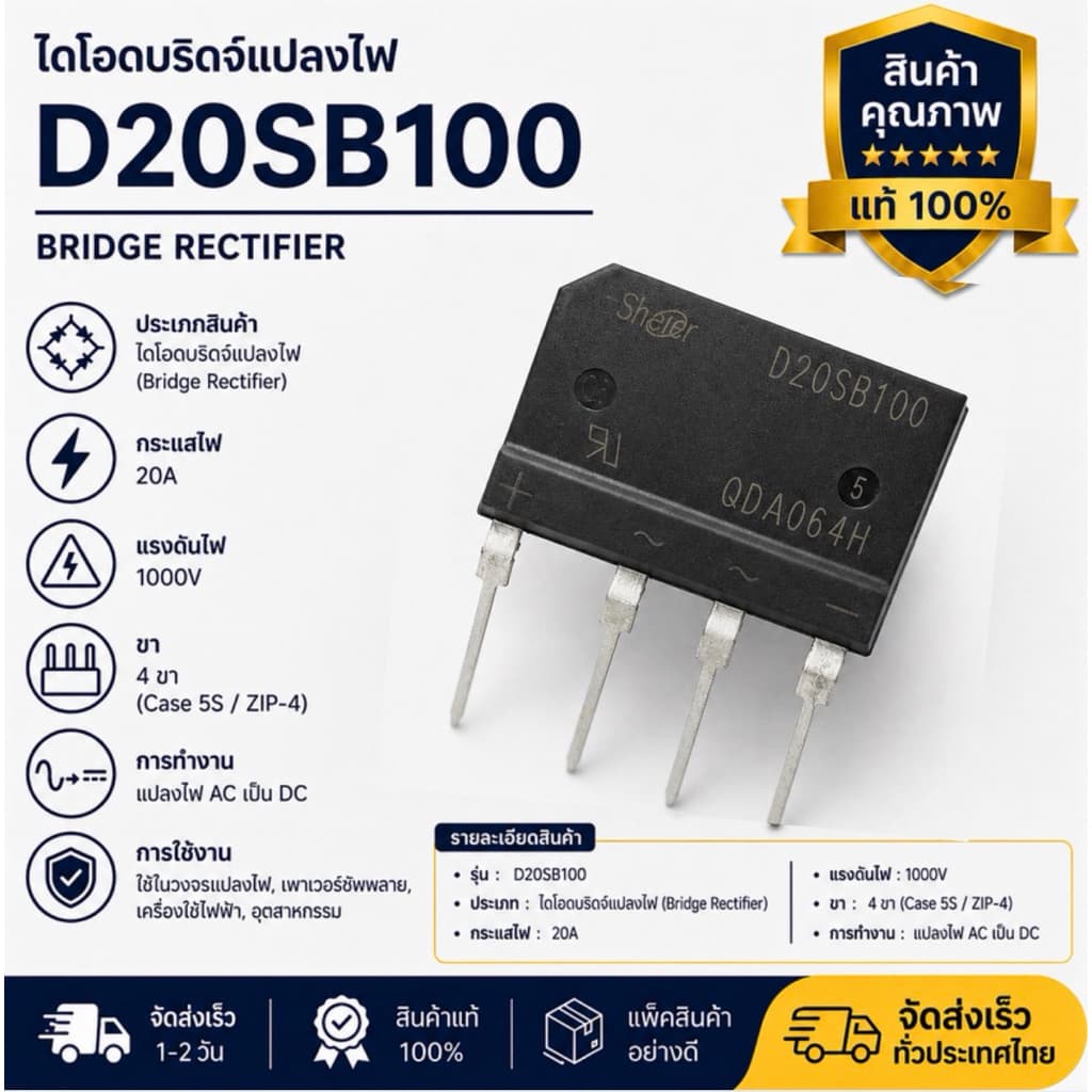ไดโอดบริดจ์ D20SB100 , D25SB100 D30SB100 , D35SB100 D50SB100 Bridge Rectifier รูปที่ 1