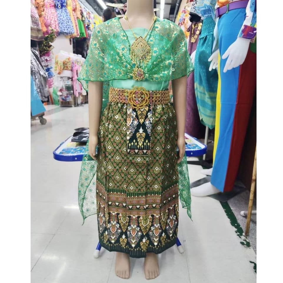 ชุดไทยนางยักษ์เด็ก ชุดนางผีเสื้อสมุทร ชุดวันภาษาไทย ชุดตัวละครในวรรณคดี(ได้ผ้าถุง+เสื้อเกาะอก+สใบ+เข็มขัด+เข็มกลัด) รูปที่ 9