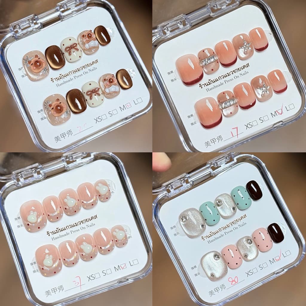 JL248-251 ร้านไทย<ส่งเร็ว> เล็บปลอมงานสีเจล งานHandmade แบบ 10 เล็บ ฟรีชุดอุปกรณ์ติดเล็บ รูปที่ 1