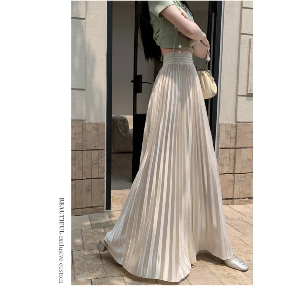 Zenmoya Satin Maxi Skirt กระโปรงยาวผ้าซาติน กระโปรงพลีทสีพื้นจีบทรงสวย เอวสูง ขอบเอวยางยืด รูปที่ 8
