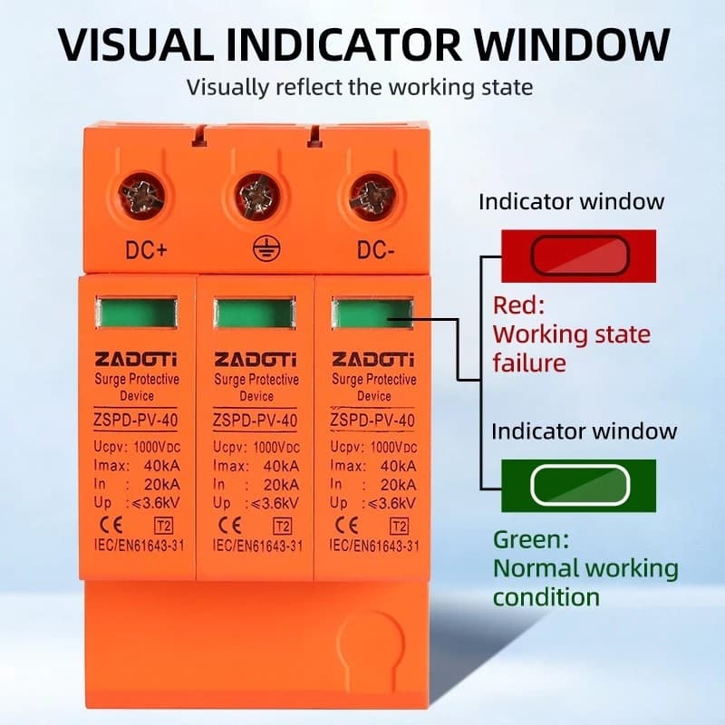 ตัวกันฟ้าผ่าโซล่าเซลล์ DC SPD 2P 1500V/1000V 40KA อุปกรณ์ป้องกันไฟกระชากสำหรับระบบโซลาร์เซลล์ รูปที่ 7