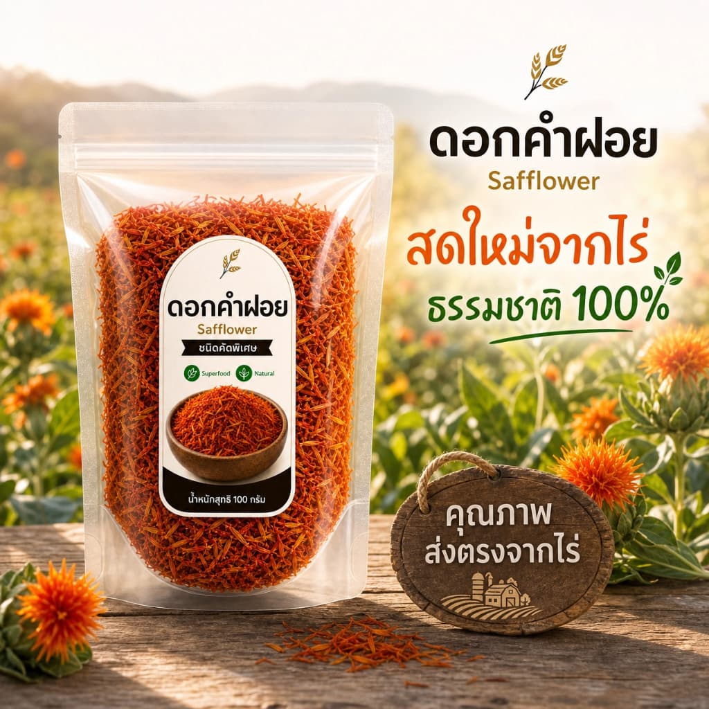 ดอกคำฝอย Safflower ธรรมชาติ 100% ชงดื่มเป็นชาได้ ไม่มีสารเจือปน Superfood สมุนไพรไทย 100g รูปที่ 1