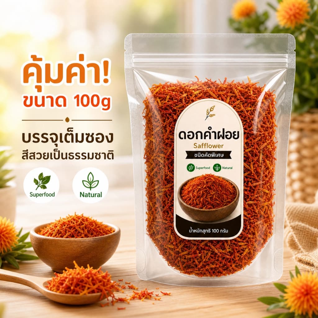 ดอกคำฝอย Safflower ธรรมชาติ 100% ชงดื่มเป็นชาได้ ไม่มีสารเจือปน Superfood สมุนไพรไทย 100g รูปที่ 2