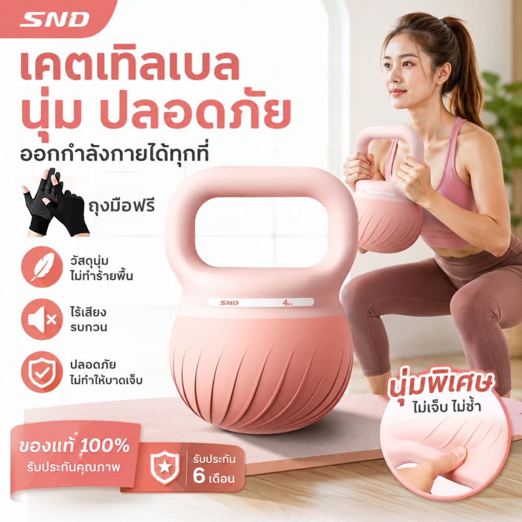 SND เคตเทิลเบลล์ แบบนุ่ม PVC [4/5/6/8]kg เสียงเงียบ ยกน้ำหนัก ฟิตเนสที่บ้าน ไม่ทำพื้นเป็นรอย