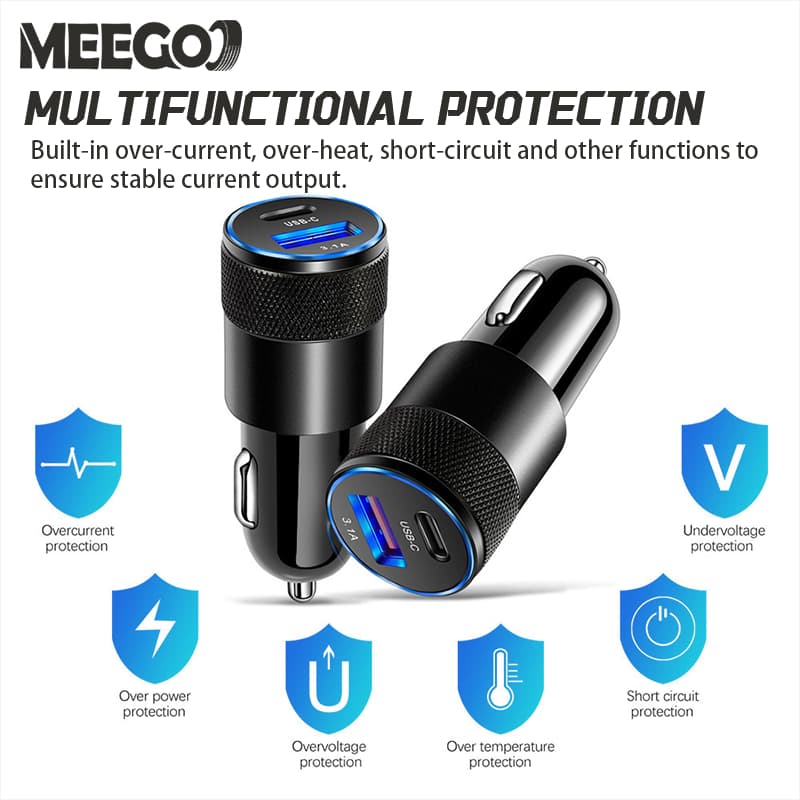 MeeGoo ชาร์จเร็วในรถยนต์ 2พอร์ต หัวชาร์จ12/24V 1USB + พอร์ต 1PD รูปที่ 4