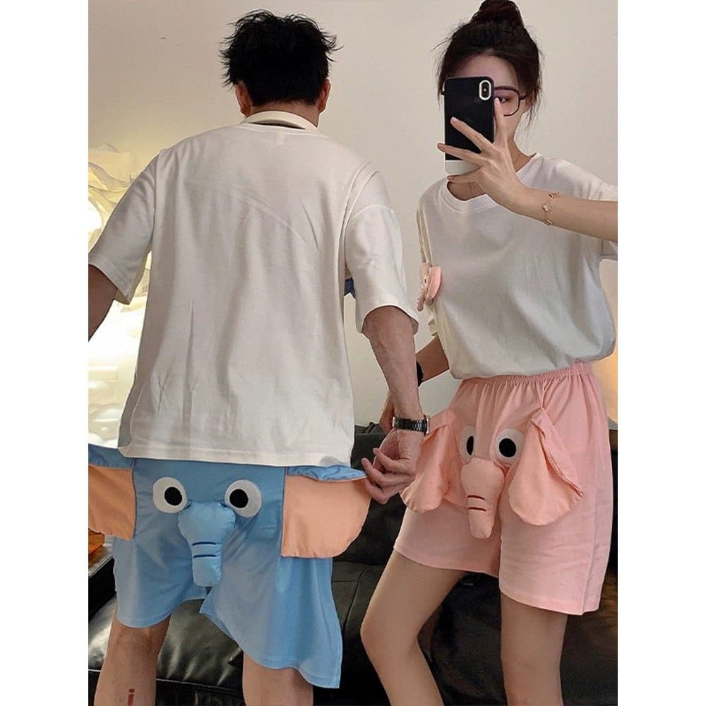 กางเกงขาสั้นใส่บ้านคู่รักยอดฮิต ดีไซน์ช้างบิน3D กดงวงมีเสียงสนุก น่ารักอินเทรนด์สุดฮิต เอวยืดหยุ่นไม่รัดเอว ผ้านุ่มละเอ รูปที่ 7