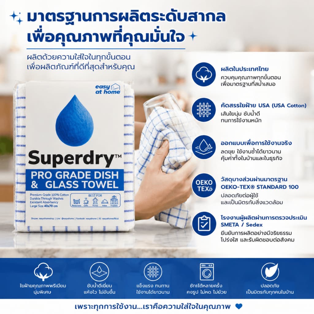 Superdry™ ผ้าเช็ดจาน Cotton 100% – 40×70cm สำหรับร้านอาหาร-คาเฟ่ | Easyathome รูปที่ 8