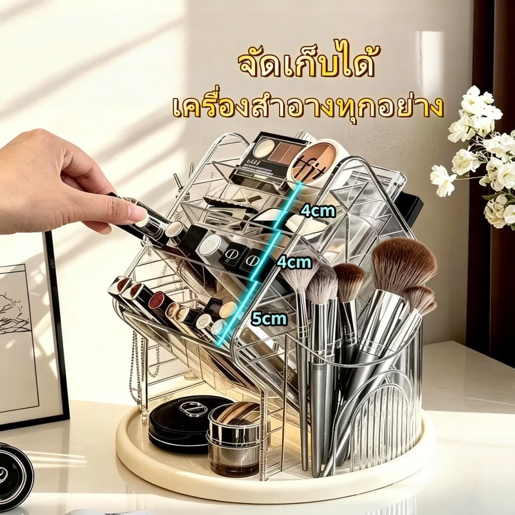 MOHO MALL-PETกล่องเก็บเค กล่องเก็บเครื่องสำอางอะคริลิคใส หมุนได้ สุดหรู จัดระเบียบบนโต๊ะ เก็บลิปสติกและเครื่องประดับ รูปที่ 2