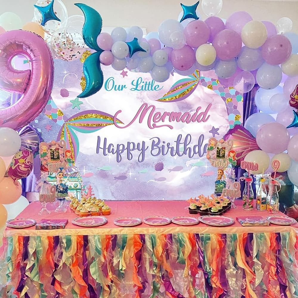 GeeParty ชุดอุปกรณ์บนโต๊ะธีมนางเงือก จานและแก้วใช้แล้วทิ้ง สำหรับตกแต่งงานวันเกิดเด็กผู้หญิง รูปที่ 8