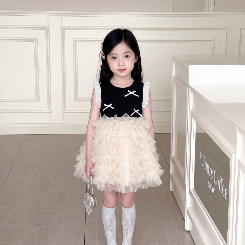PRINCESS KESLI ชุดเดรสเด็กผู้หญิง สาวฤดูร้อน แขนกุด เสื้อผ้าเด็ก ตาข่าย โบว์ สไตล์น่ารัก 2-9 ปี รูปที่ 4