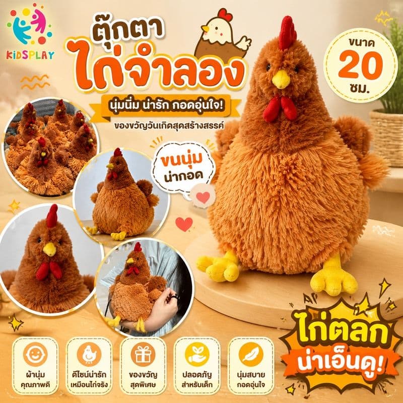 ตุ๊กตาไก่จำลอง ตุ๊กตาไก่ตลก หมอนของเล่นสำหรับเด็ก ของขวัญวันเกิดที่สร้างสรรค์ รูปที่ 1