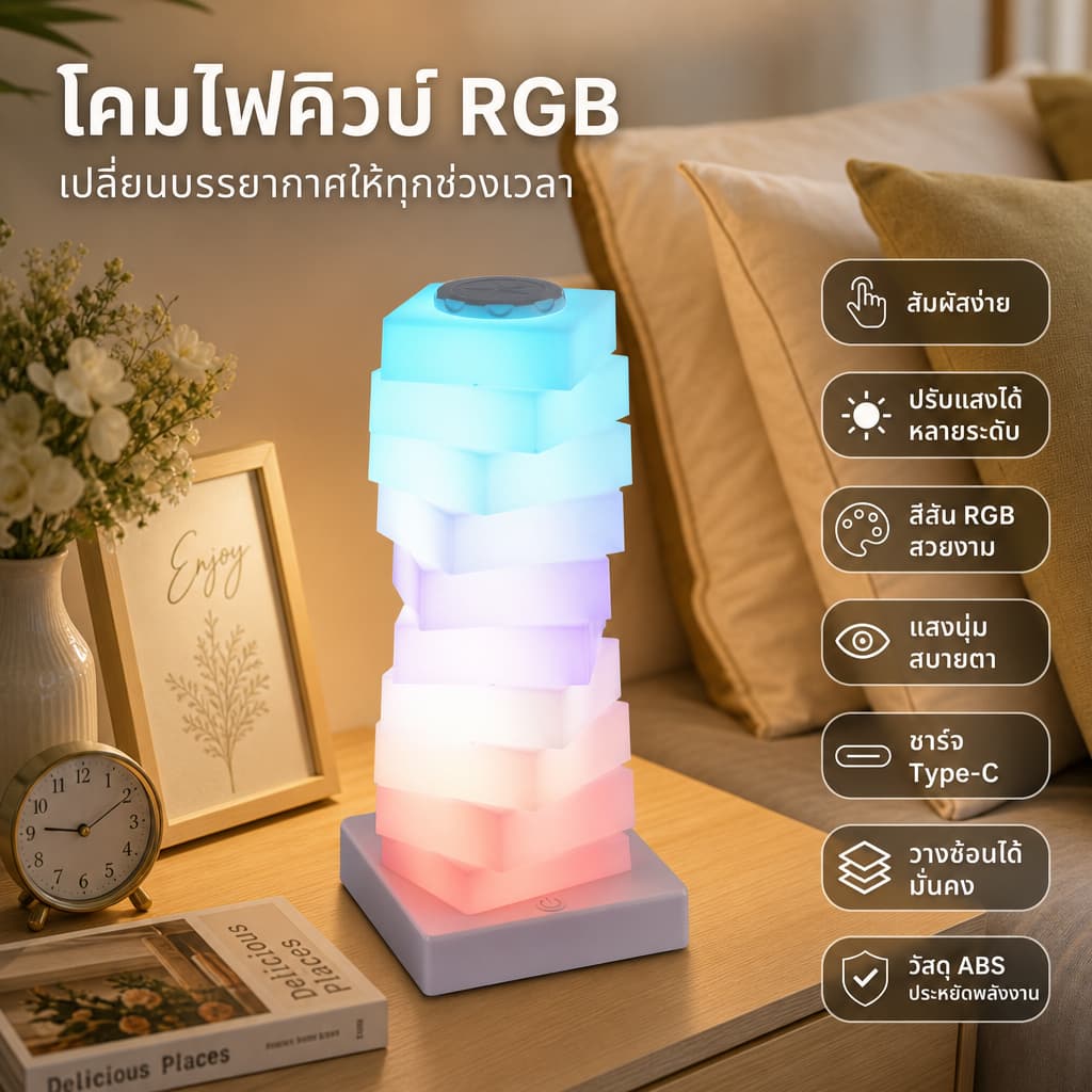 โคมไฟ LED ตั้งโต๊ะ 16 โหมดสี RGB ควบคุมง่าย ใช้ตกแต่งร้านหรือห้องนอน สร้างบรรยากาศสุดคุ้ม รูปที่ 1