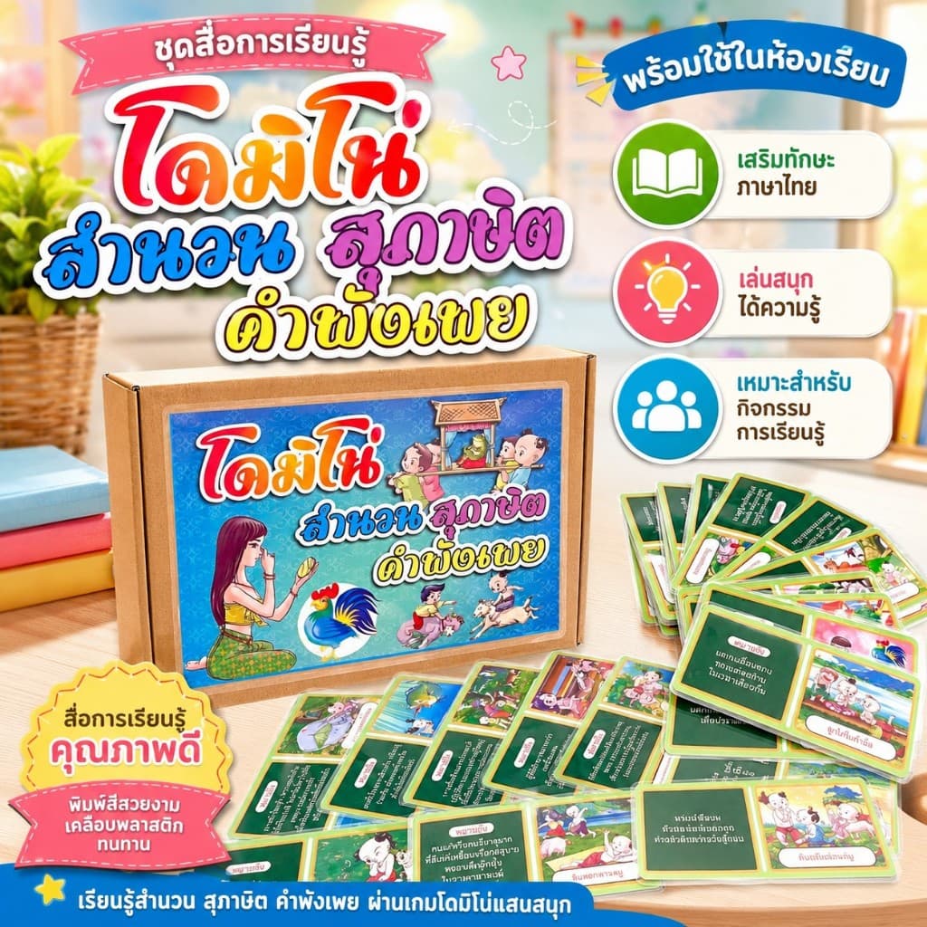 สื่อารสอนวิชาภาษาไทย โดมิโน่ เรื่อง สำนวน สุภาษิต คำพังเพย A5 รูปที่ 1