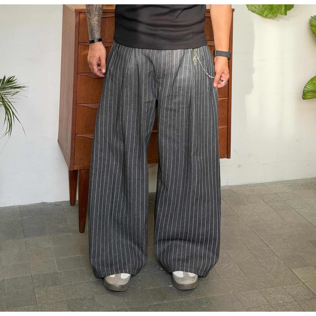 HEAVEN.ELITE BAGGY PANTS กางเกงขายาวทรงกระบอกใหญ่ทรงหลวม สไตล์เกาหลี ดีไซน์สวยหรู ดูมีสไตล์ เอว28-52 รูปที่ 8