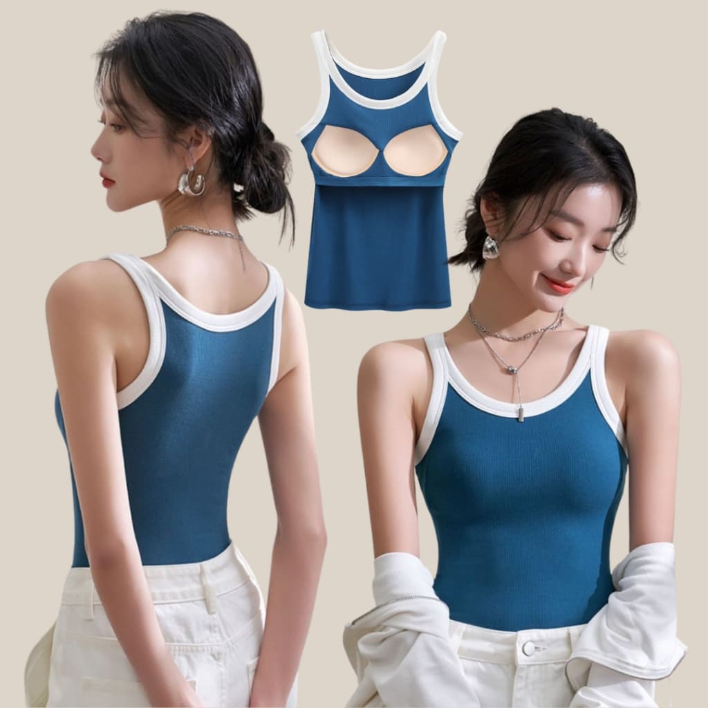 WsimpleBra | Trara Tank Top เสื้อกล้ามยาว ผู้หญิง ทูโทน มีบราในตัว เลิกใส่ชุดชั้นในและซิลิโคลปิดจุก รูปที่ 1