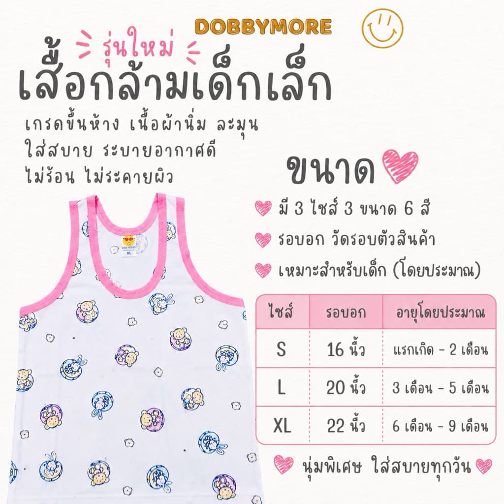 เสื้อกล้ามเด็ก รุ่นผ้านิ่มและผ้านิ่มพิเศษรุ่นใหม่ น่ารัก ใส่สบาย คุ้มสุด ถูกที่สุด เด็กแรกเกิด-1ปี เลือกสีได้ ลูกรัก รูปที่ 3