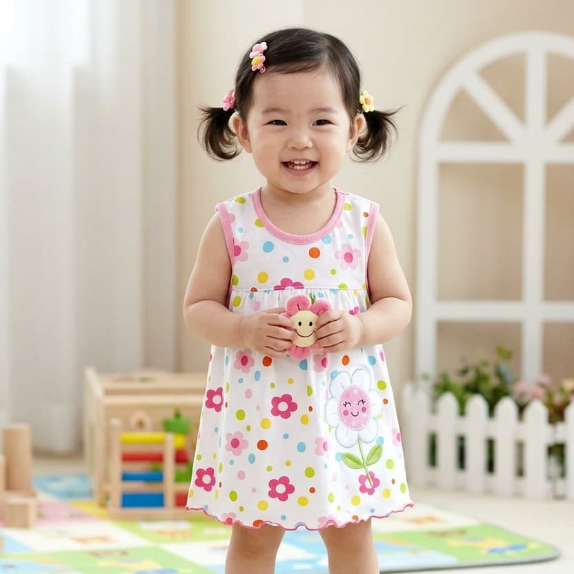 Babyonline A3-OF2R ชุดกระโปรงพิมพ์ลายน่ารักสำหรับเด็กผู้หญิง ผ้าฝ้าย นุ่ม ใส่สบาย รูปที่ 3