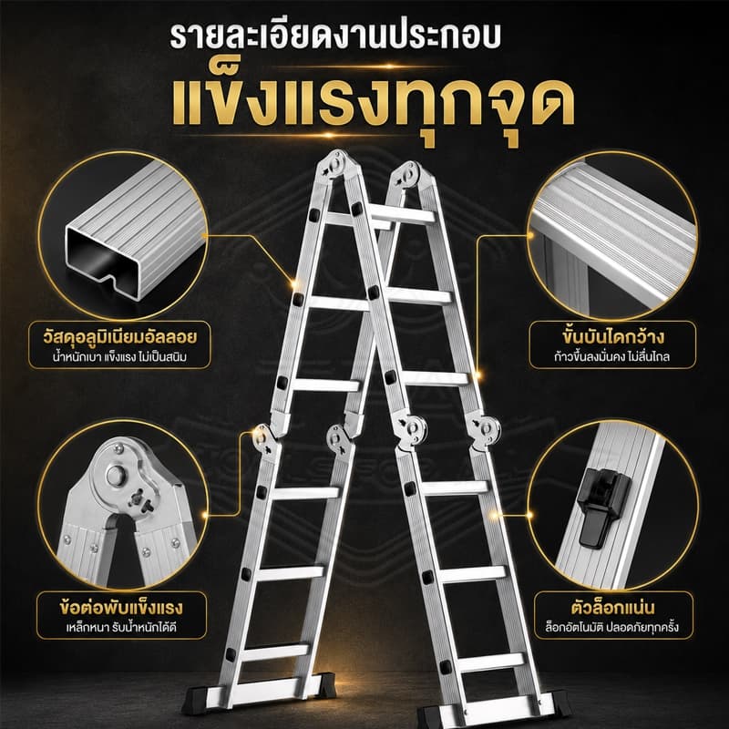 TFA บันไดพับได้ บันไดอลูมิเนียม บันได หนา 6.5 มม รับน้ำหนักได้ 30000KG ยาวทั้งหมด3.8m/4.8m/5.8m รูปที่ 8