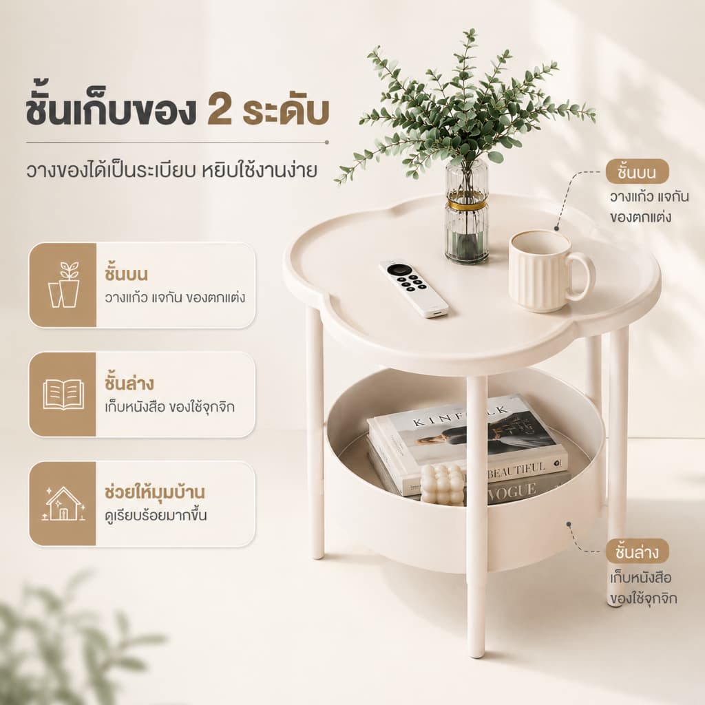 ES โต๊ะข้างโซฟา โต๊ะข้างเตียง ดีไซน์เรียบง่าย สร้างสรรค์ เคลื่อนย้ายสะดวก เก็บของได้ 2 ชั้น โต๊ะกาแฟ รูปที่ 6