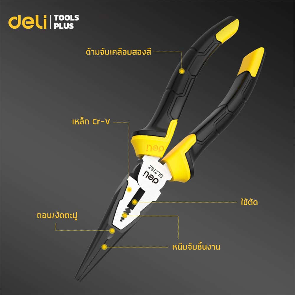 Deli คีม คีมปากปากแหลม คีมดัดลวด โลหะ สายไฟ คีมอเนกประสงค์ 6 และ 8 นิ้ว Long Nose Pliers รูปที่ 7