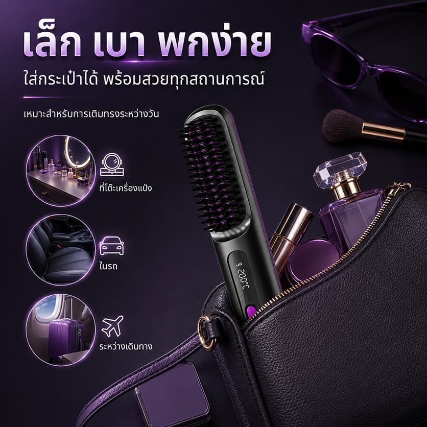 Sorf แปรงหวีผมตรงไร้สาย หวีไฟฟ้าพกพา ร้อนเร็ว 20 วิ ปรับความร้อน 3 ระดับ ไอออนลบ ชาร์จ Type-C สำหรับผมตรง/ม้วนปลาย รูปที่ 2