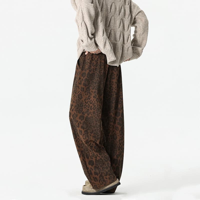 Baggy S-5XL กางเกงผู้ชายลายเสือ ทรงขากว้างตรง เอวยางพร้อมเชือกดึง สไตล์เกาหลี รูปที่ 8