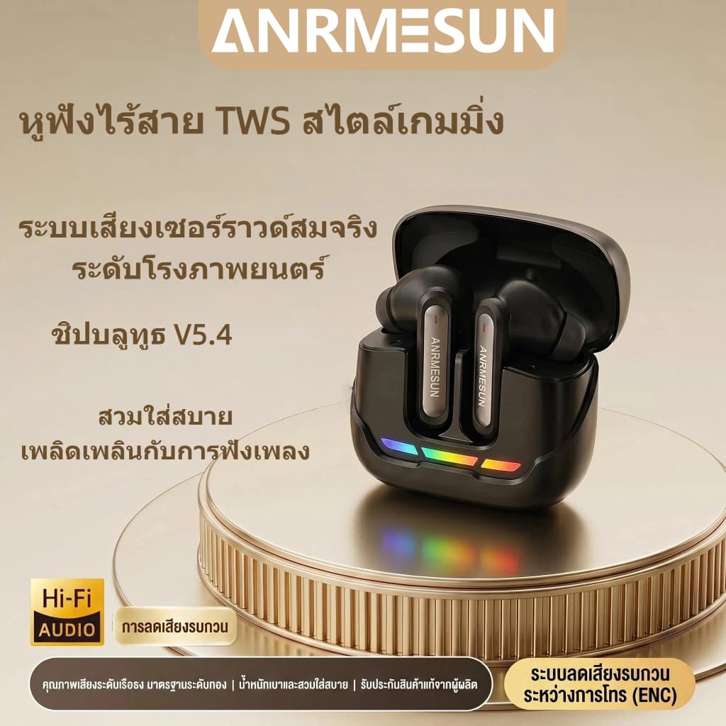 ANRMESUNหูฟังบลูทูธ, บลูทูธ 5.4, ไมโครโฟนในตัว, คุณภาพเสียง A5, ระบบตัดเสียงรบกวน, หูฟังไร้สาย, ระบบควบคุมแบบสัมผัส รูปที่ 1
