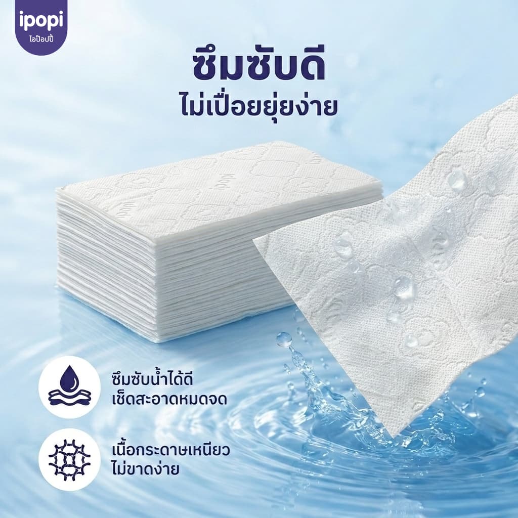 ipopi cute duck 320 แผ่นทิชชู่แขวนผนัง เยื่อไม้บริสุทธิ์ 100%ทิชชู่พรีเมียมนุ่มสบายผิว รูปที่ 4