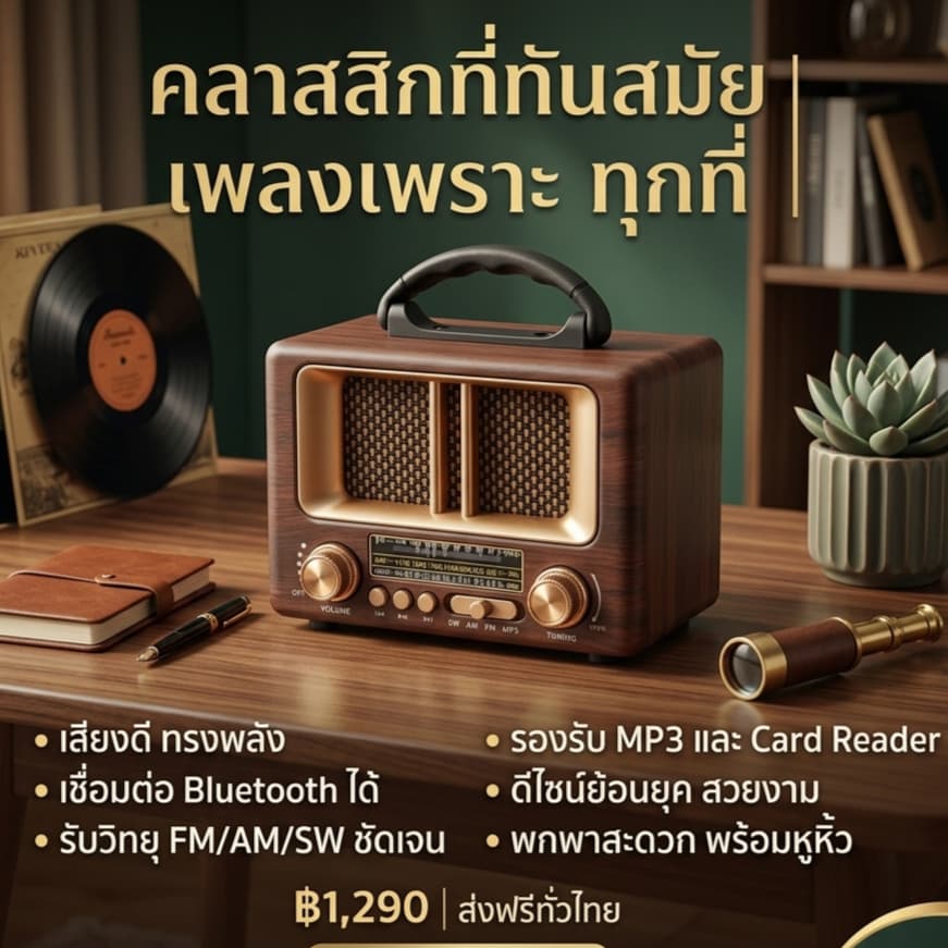 "สุดคุ้ม"วิทยุ-บลูธูท ทรงคราสสิก ฟังFm Am Sw เชื่อมต่อ Bluetooth Mp3 Tf card พร้อมสายชาจ รูปที่ 3