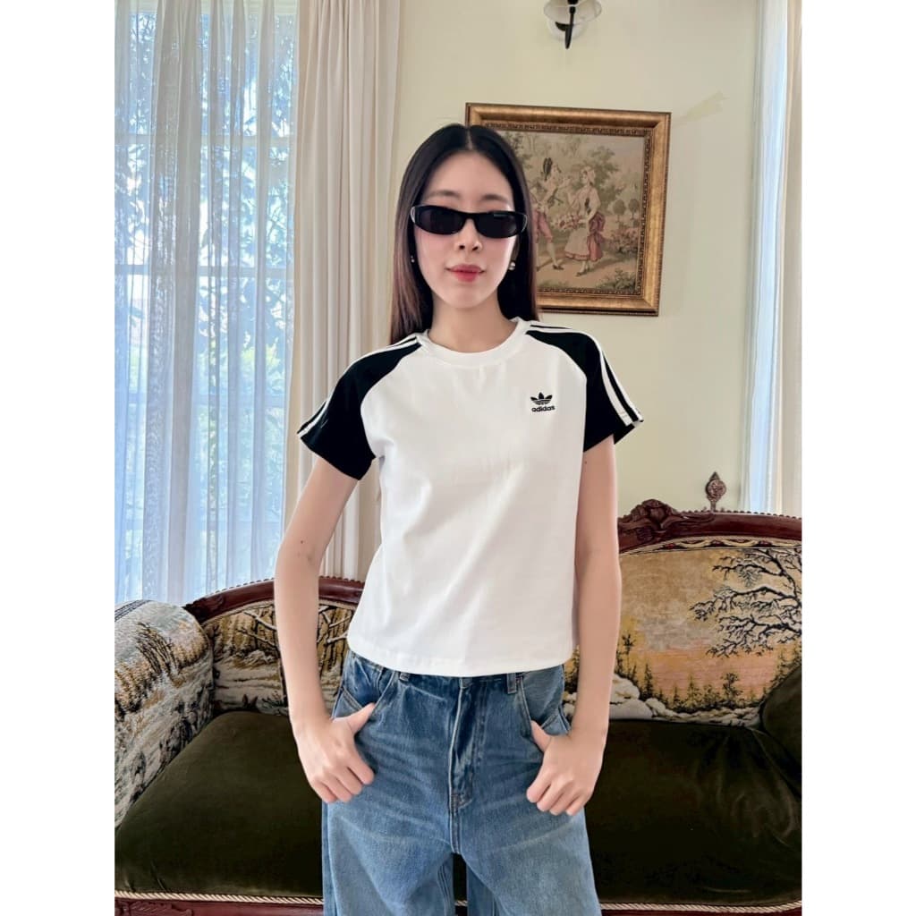 VL 5296 เสื้อยืดแขนสั้น คอกลม แต่งแถบ ผ้านิ่มใส่สบาย รูปที่ 4
