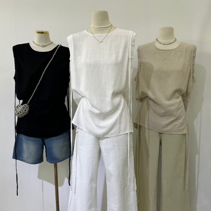 B684 เสื้อแขนกุดผูกข้าง ลุคมินิมอลดูแพง ตัวนี้คือ เรียบแต่ดูดีมาก รูปที่ 1