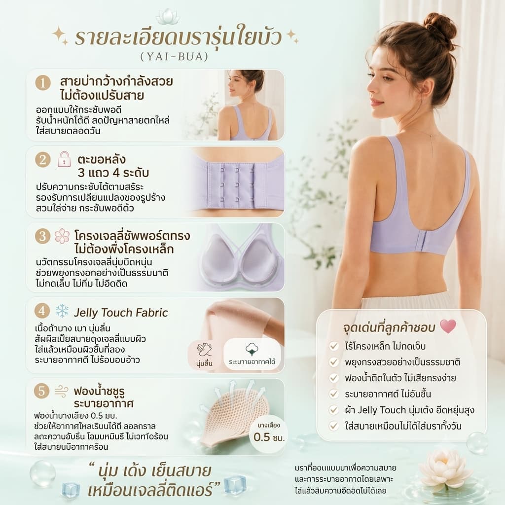 BUA-รุ่นไยบัว บราเจลลี่ไร้โครง กระชับผิว เบาสบาย บราเจลลี่ไร้โครง กระชับเก็บทรง สินค้าแม่เอ รูปที่ 7