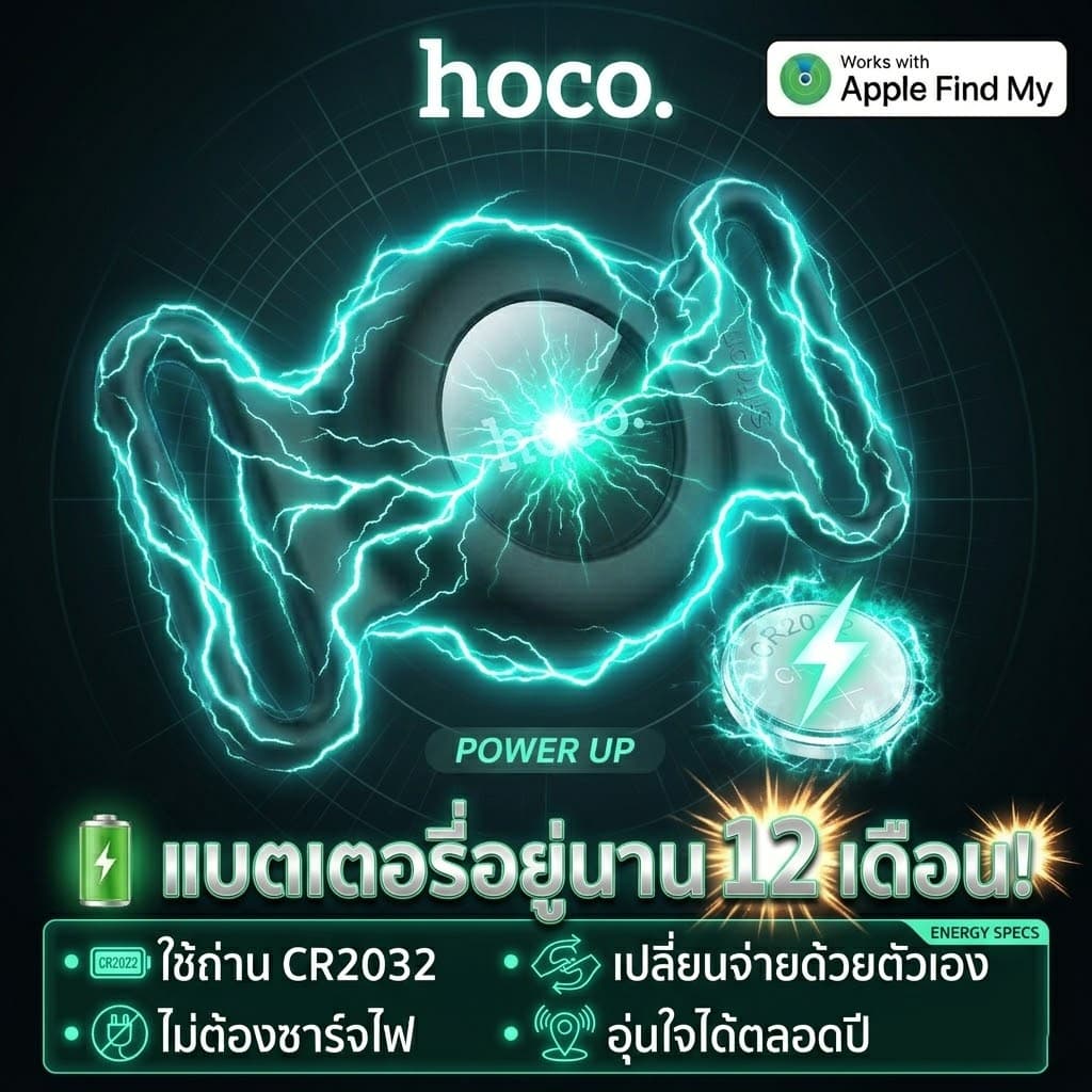 HOCO E91C GPS Tracker ปลอกคอสัตว์เลี้ยง Apple Find My กันหาย ไม่ต้องใช้ซิม ติดตามสุนัข แมว แบต 9–12 เดือน รูปที่ 5