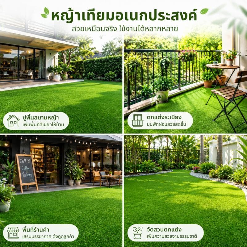 หญ้าเทียม ความหนาจริง 4 ซม มี3ความหนา มีกาวหลัง 2x25/15/10m ช้งานได้ทั้งกลางแจ้งและในร่ม หญ้าเทียมเกรดเอ รูปที่ 8