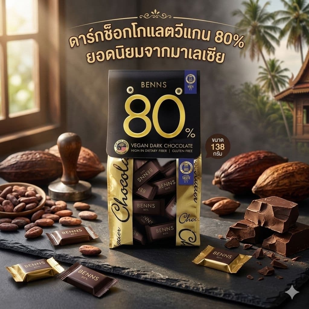 Benns Vegan Dark Chocolate 99.9%, 85%, 80% ,65% ดาร์กช็อกโกแลตแท้ คุณภาพสูง นำเข้ามาเลเซีย รูปที่ 8