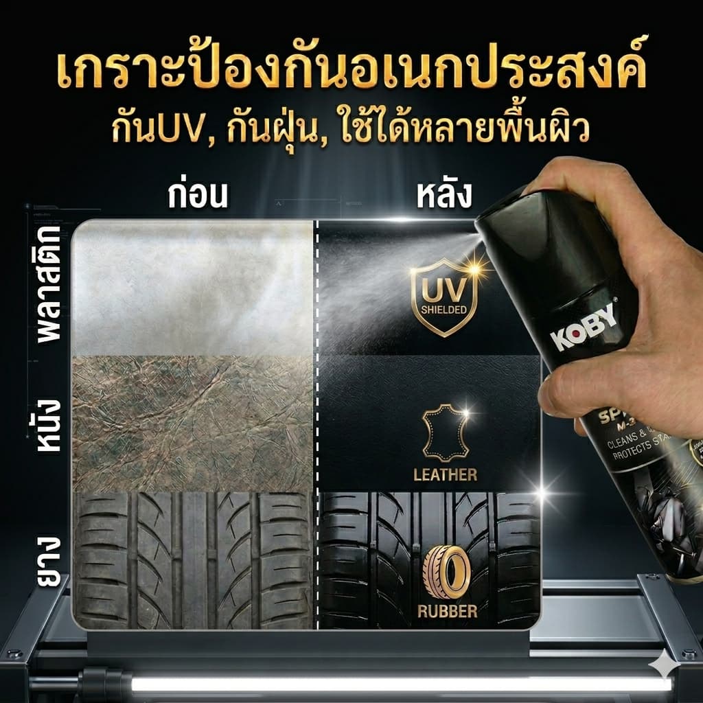 KOBY สเปรย์เคลือบพลาสติกดำ คอนโซล บังโคลน น้ำยาแก้พลาสติกซีด ฟื้นฟูให้เงางาม ไม่ดูดฝุ่น รูปที่ 9