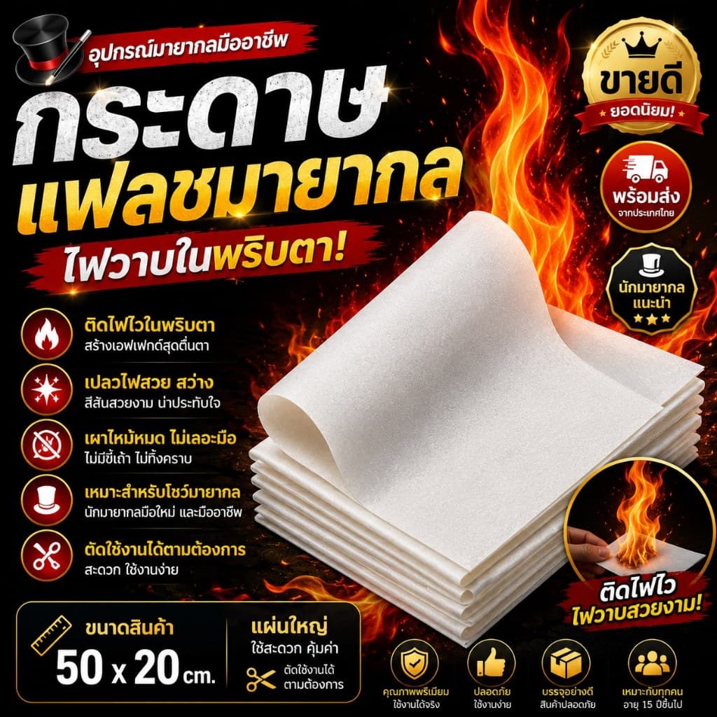 🔥 พร้อมส่ง 🔥 กระดาษน้ำมัน กระดาษไฟแฟลช ใช้สำหรับมายากล และ ไม้กายสิทธิ์ยิงไฟ 🔥