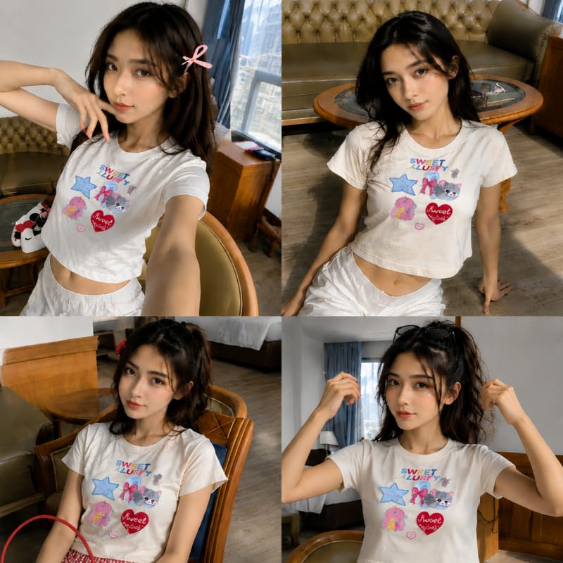 Angle Official เสื้อยืดยืดหยุ่นกระชับผู้หญิง สไตล์หวานน่ารัก แฟชั่นเสื้อผ้าผู้หญิงสไตล์เกาหลี T70 รูปที่ 1