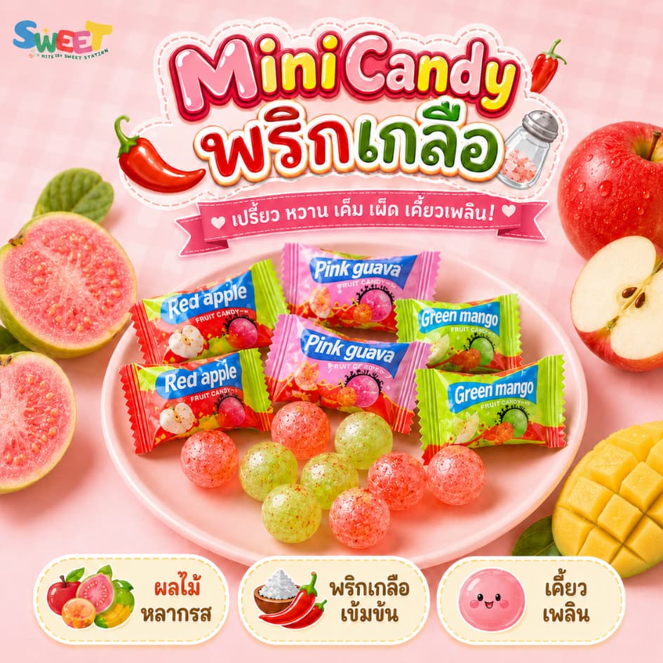 ลูกอมผลไม้พริกเกลือ ลูกอมพริกเกลือ 50-100 ชิ้น เผ็ดซาบซ่าน ด้านในสอดไส้พริก รสชาติลงตัว ลองเล๊ยยย รูปที่ 4
