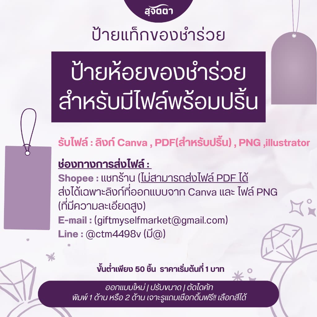ปริ้นป้ายห้อยของชำร่วยสำหรับมีไฟล์พร้อมปริ้น ของชำร่วย ป้าย Wedding Tag รูปที่ 1