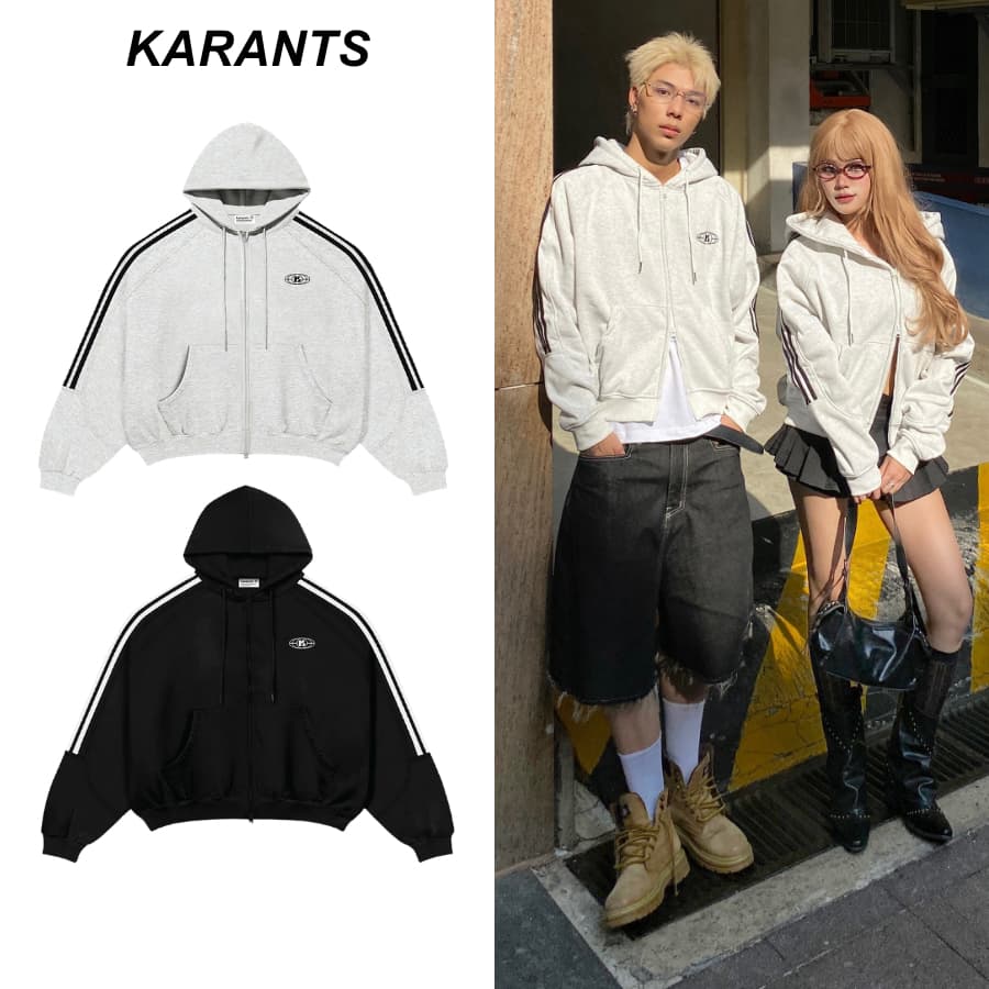 Karants เสื้อ Hoodie Zip Cropped Boxy ปักลาย แต่งซิป 2 ทาง สำหรับผู้ชายและผู้หญิง Unisex - AK11 รูปที่ 2