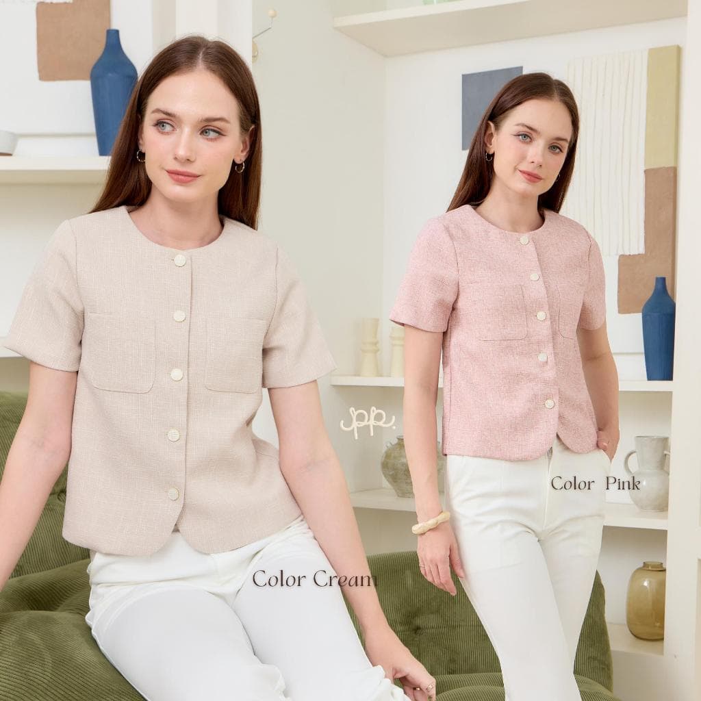 POI เสื้อทวิตคอกลมแต่งกระดุมขาว พรีเมี่ยมคลาสสิค C001D7 รูปที่ 3