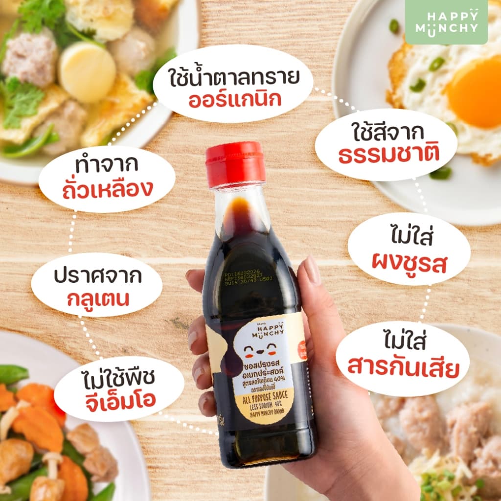 Happy Munchy ซอสเด็กอเนกประสงค์ แก้ลูกเบื่อข้าว สูตร Gluten Free ลดโซเดียม 40% ไม่ใส่ผงชูรส (1 ขวบ+)