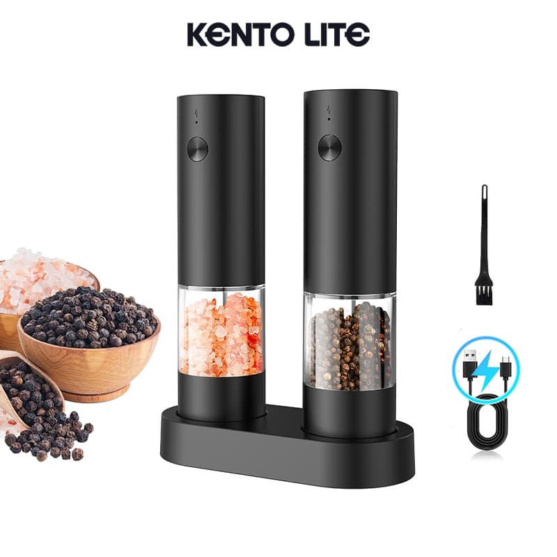 Kento Lite เครื่องบดไฟฟ้า 5 ระดับ ปรับความหยาบได้ เครื่องบดพริกไทยไฟฟ้า เซรามิค วัสดุเกรดอาหาร ขวดบดเกลือ Pepper Grinder รูปที่ 1