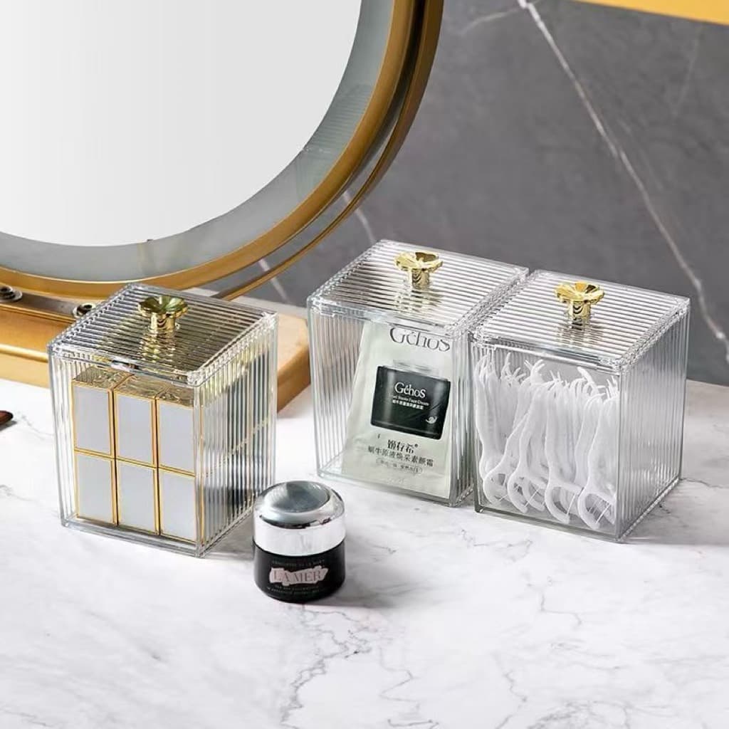 NEW!กล่องใส่สำลีแบบใหม่ กล่องใส่สำลี พร้อมฝาปิด วัสดุอะคริลิค รูปที่ 4